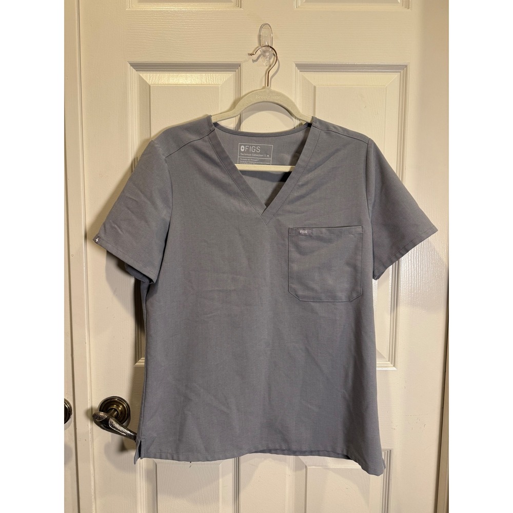 FIGS Technical V‎ Neck Scrub Top Light Grey PO 5153 Short Sleeve Size Medium